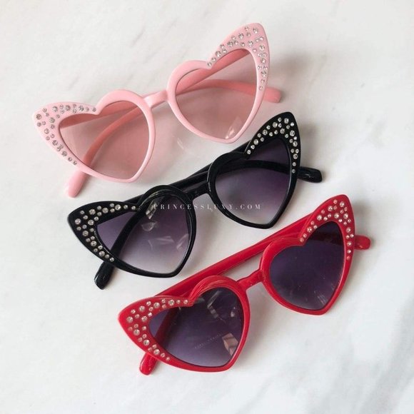 RED - GIRLS RHINESTONE HEART SUNGLASSES - Picture 1 of 2